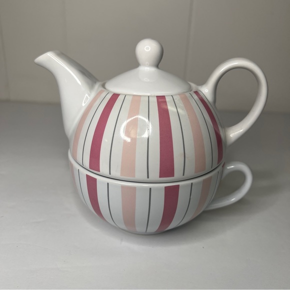 Collectable Hand Painted Pinstripe Graphic With Cancer Ribbon Tea Pot for One - Picture 1 of 8